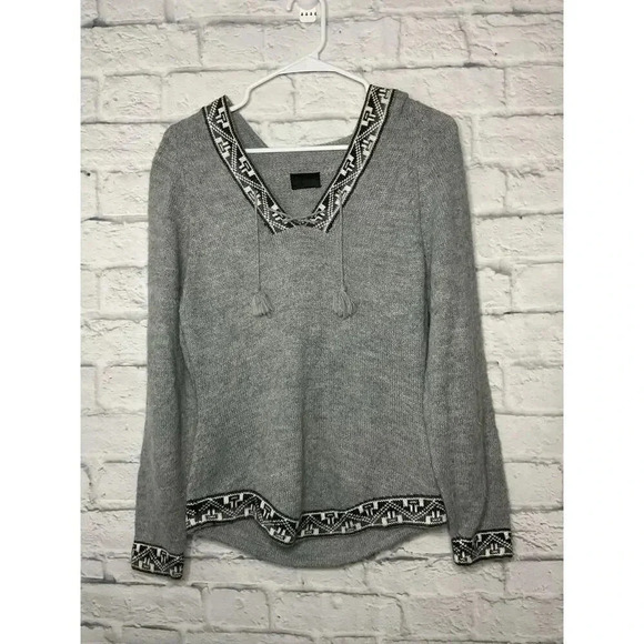 Arte Inka-Berfass Alpaca gray hooded boho vneck pullover sweater M - Picture 1 of 6